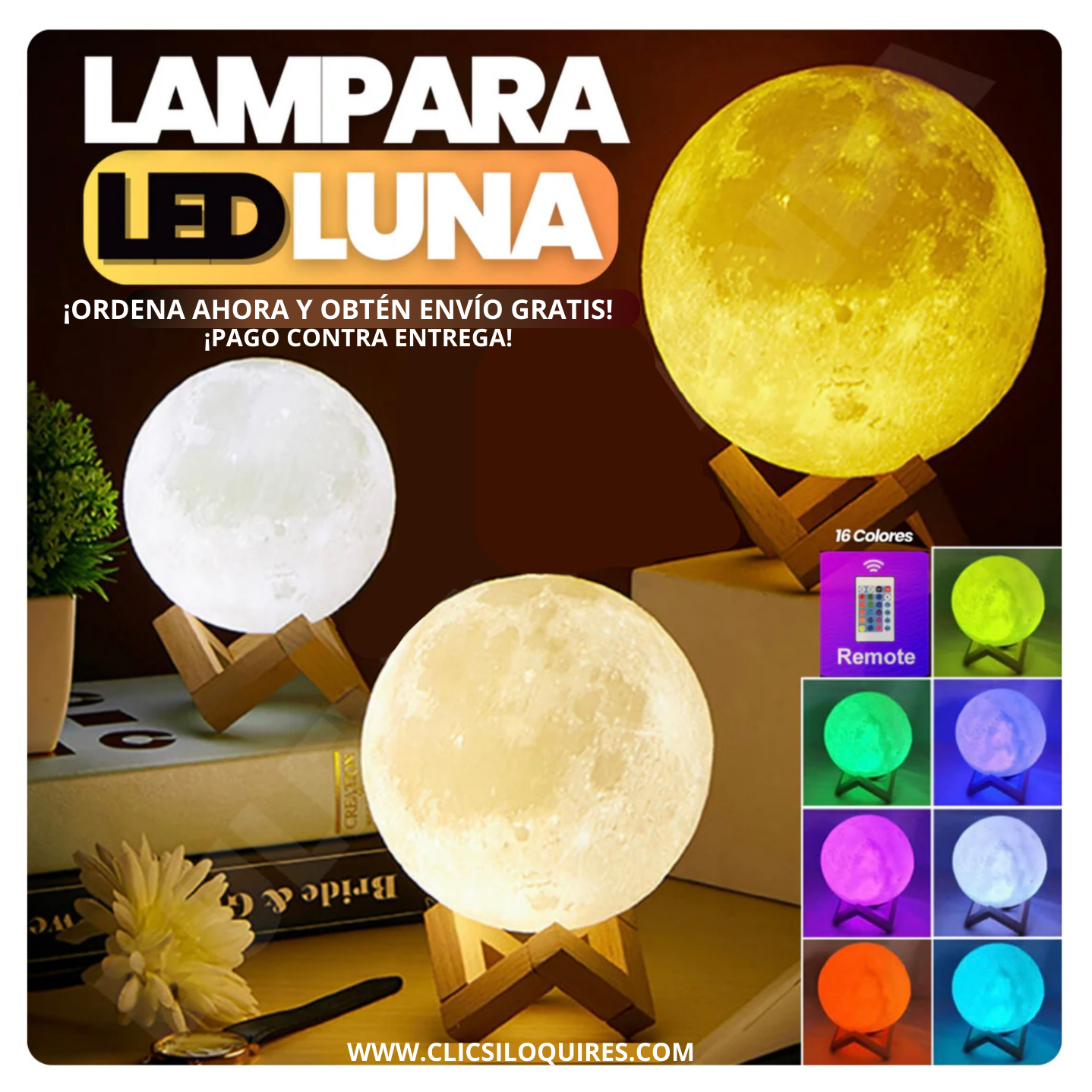LÁMPARA LED 3D EN FORMA DE LUNA 🌕 | INALÁMBRICA Y MULTICOLOR