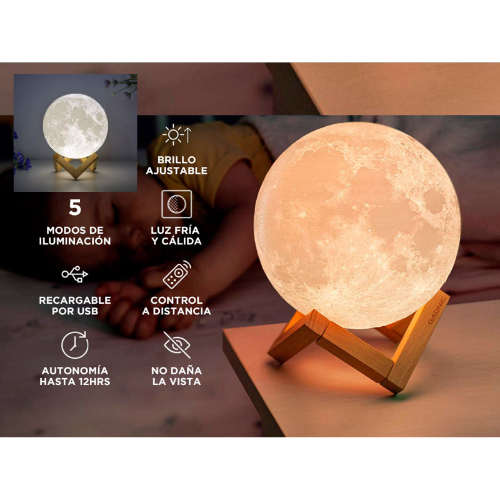 LÁMPARA LED 3D EN FORMA DE LUNA 🌕 | INALÁMBRICA Y MULTICOLOR