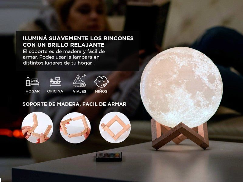 LÁMPARA LED 3D EN FORMA DE LUNA 🌕 | INALÁMBRICA Y MULTICOLOR